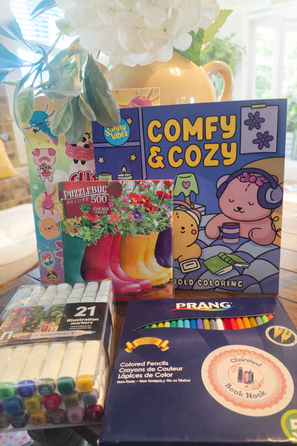 Two Adult Coloring Books and Puzzle Bundle